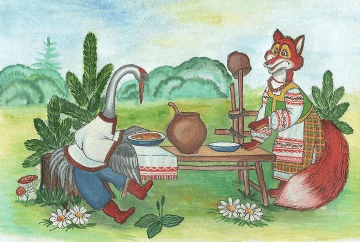 Сказка лиса и журавль рисунок к сказке